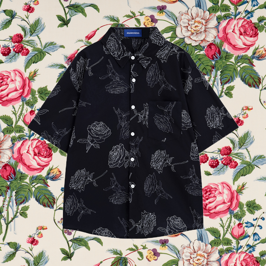 黒薔薇の線画シャツ