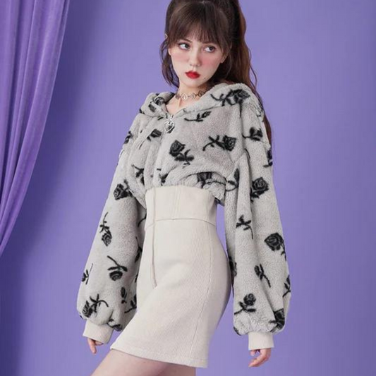 black rose girl fur hoodie dogging dress 
