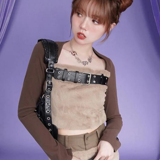 Rock Girl Belted Docking Cropped Top 