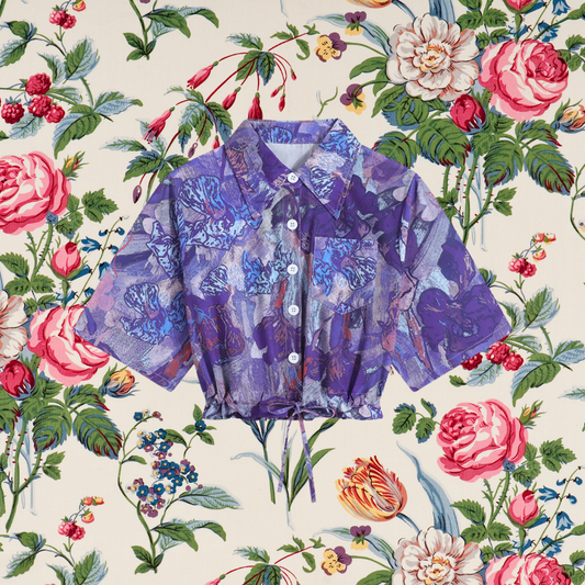 本紫の花の抽象画ショートシャツ