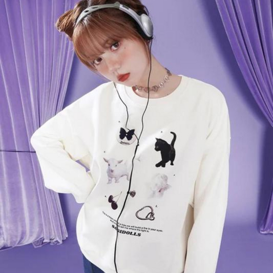 Dreamy girl print oversized fleece lined sweatshirt 