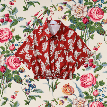 茜色の葉柄ショートシャツ