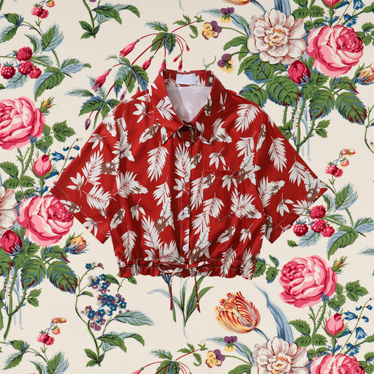 茜色の葉柄ショートシャツ