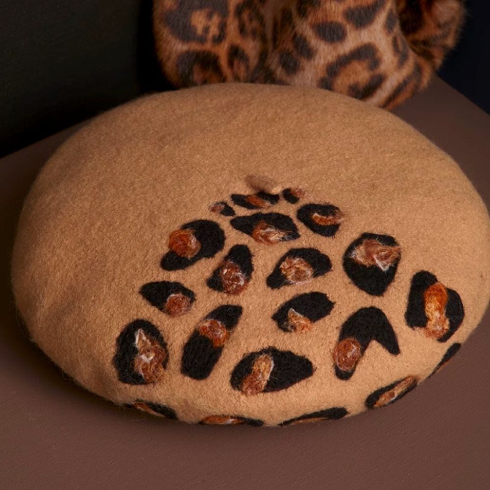 leopard wool felt beret 