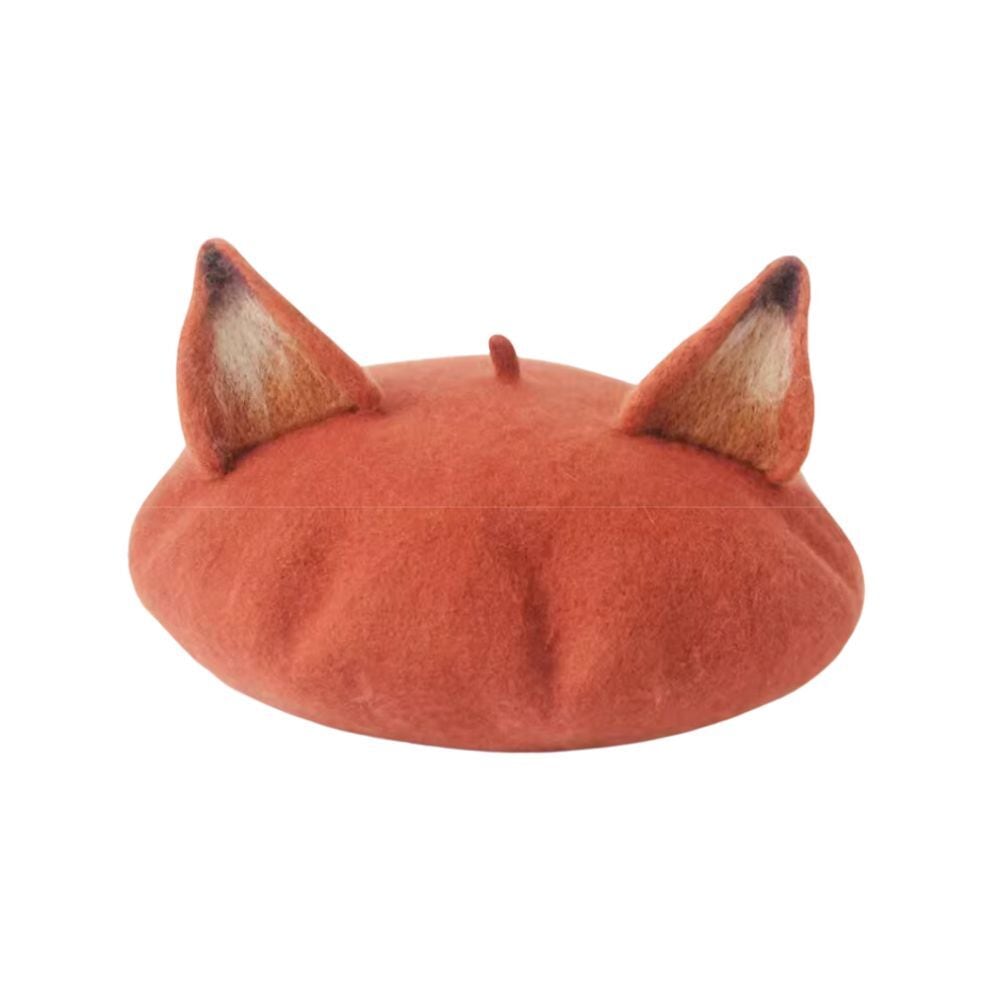 fox ears wool felt beret 