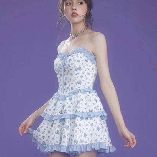 Blue Girl Rose Tiered Dress 