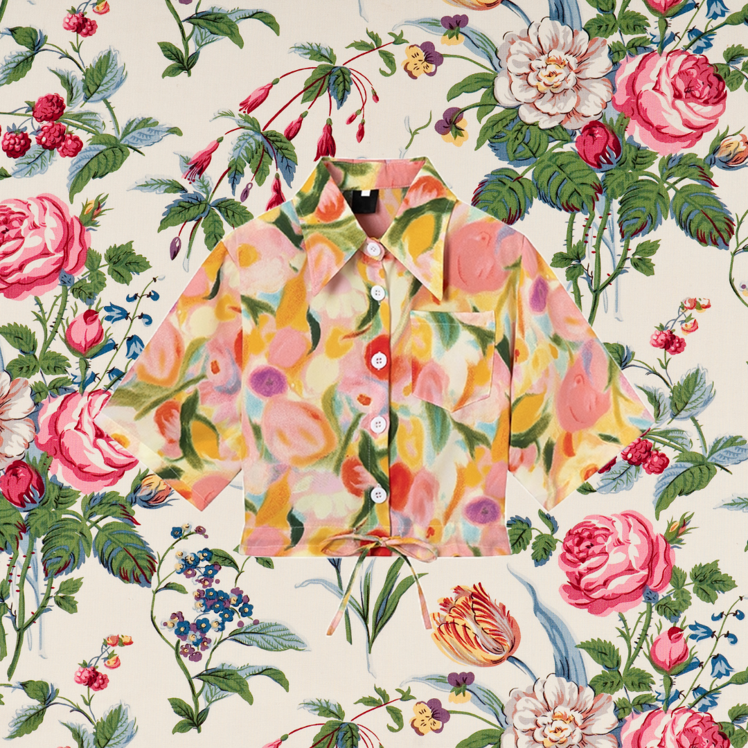 油絵の花絵画ショートシャツ