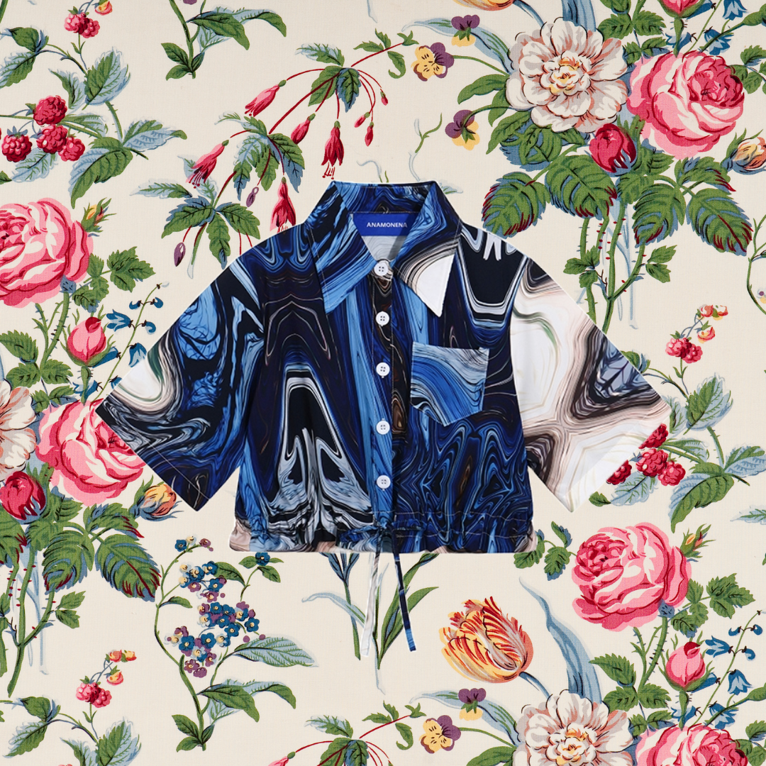 紺藍の抽象画ショートシャツ