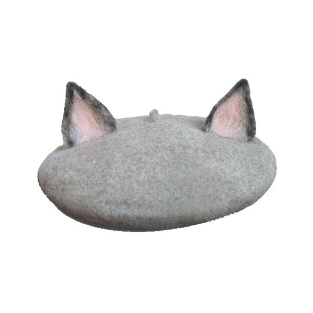 silver fox ears wool felt beret 
