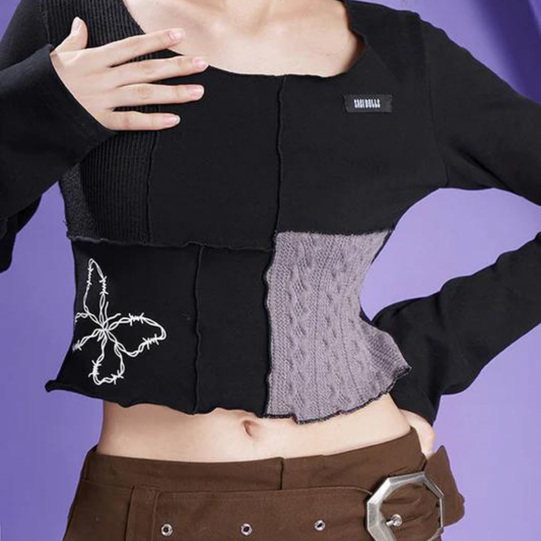 Butterfly Girl Patchwork Docking Cropped Top 