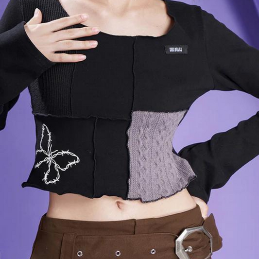 Butterfly Girl Patchwork Docking Cropped Top
