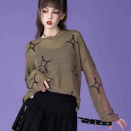 Fancy Girl Star Design Sheer Loose Knit 