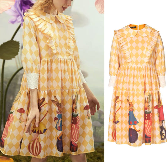 Plaid fairy tale rabbit spring dress