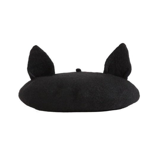 black cat ears wool felt beret 