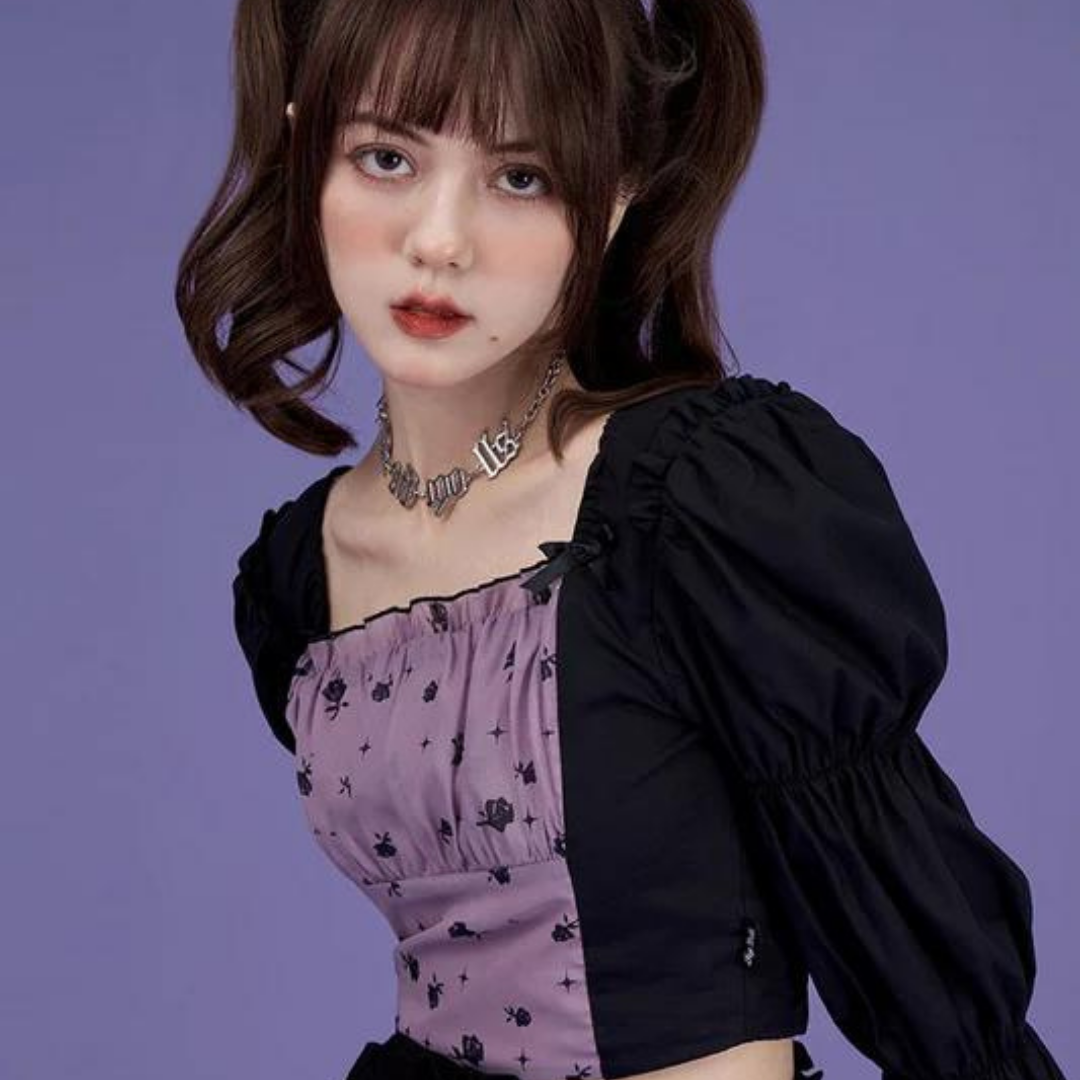 Devil Girl Two-Tone Gathered Frill Top 