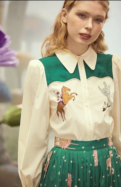 Fairy tale rabbit puff sleeve blouse