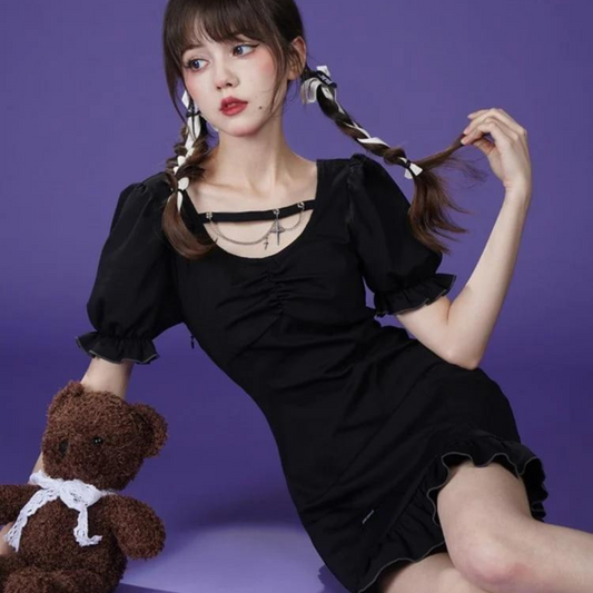 Black Girl Chain Frill Mini Dress 