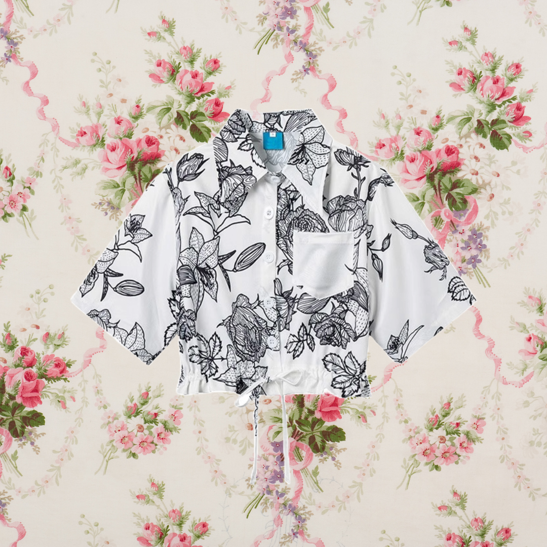 百合の花の線画ショートシャツ