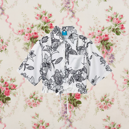 百合の花の線画ショートシャツ