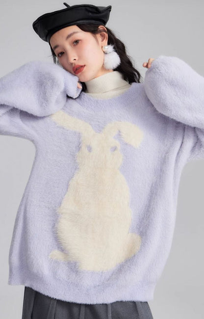 White rabbit milky purple fluffy knit 