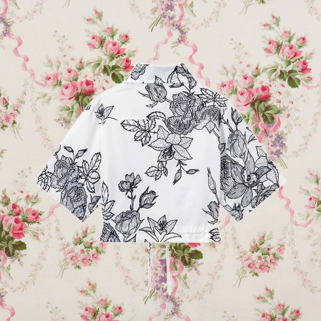 百合の花の線画ショートシャツ