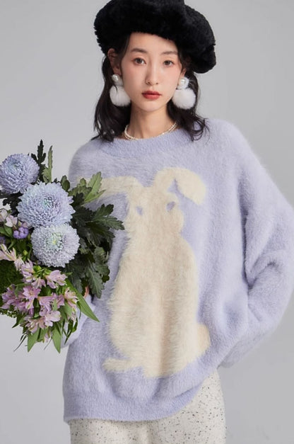 White rabbit milky purple fluffy knit