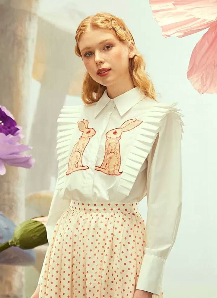 two rabbits side pleat shirt blouse 