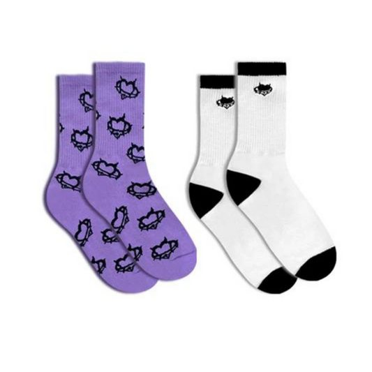 Purple Girl Heart Socks &amp; Monochrome One Point Socks 