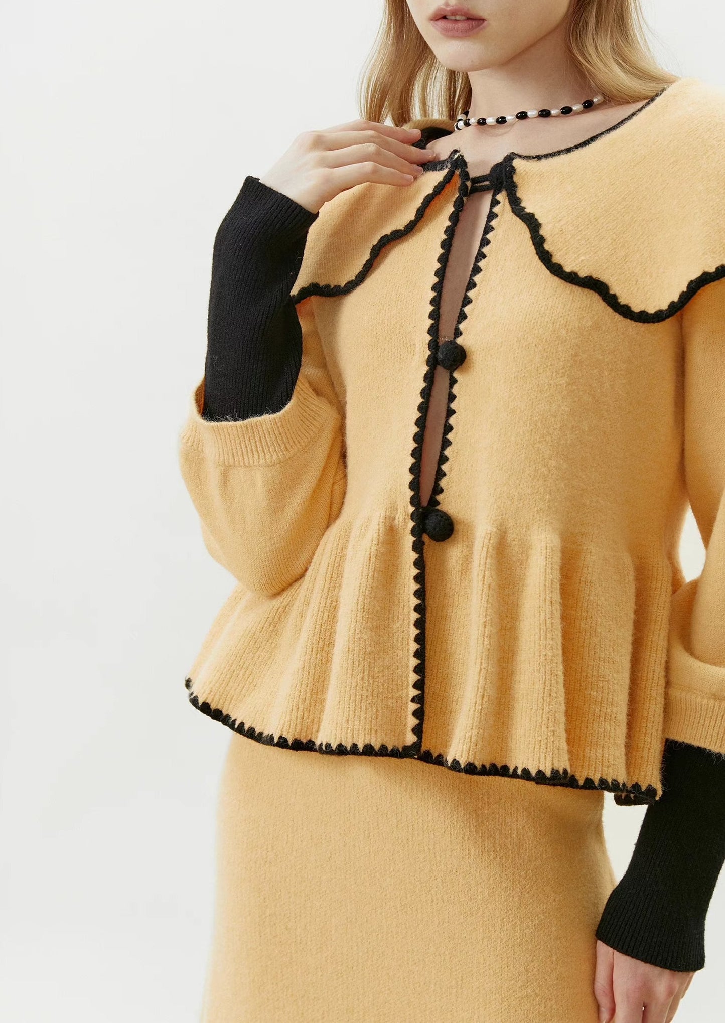 retro ginger knitted hand-curved edge skirt