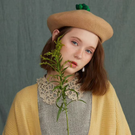 wool felt literary and cute succulent beret