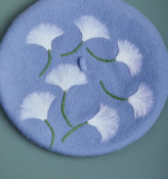 wool felt flying dandelion forest beret