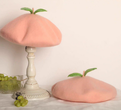 handmade wool felt peach leaf beret