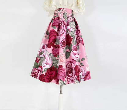 French elegant printed high-waisted skirt