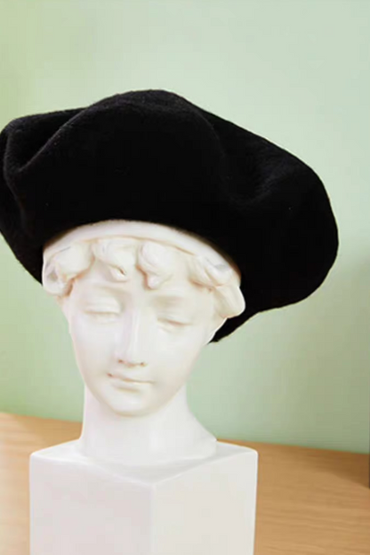 wool casual retro black beret