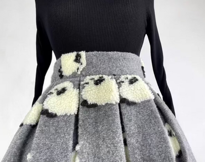 French woolen sheep high-waisted skirt