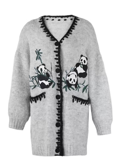 gray panda knitted cardigan