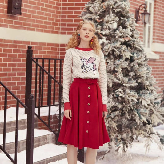 New Article Old Red Color Half-Long Skirt