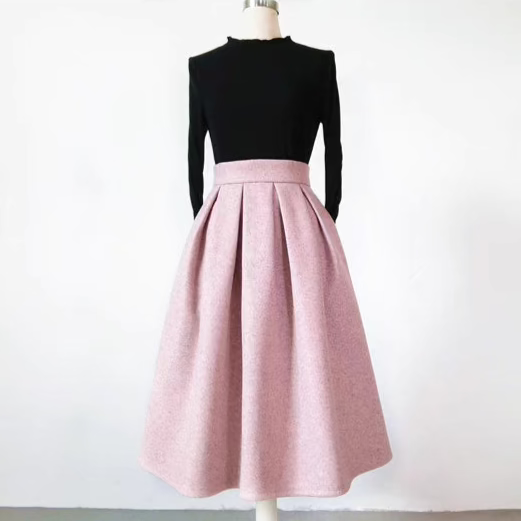 Pink Thickened Winter High Waist Skirt 