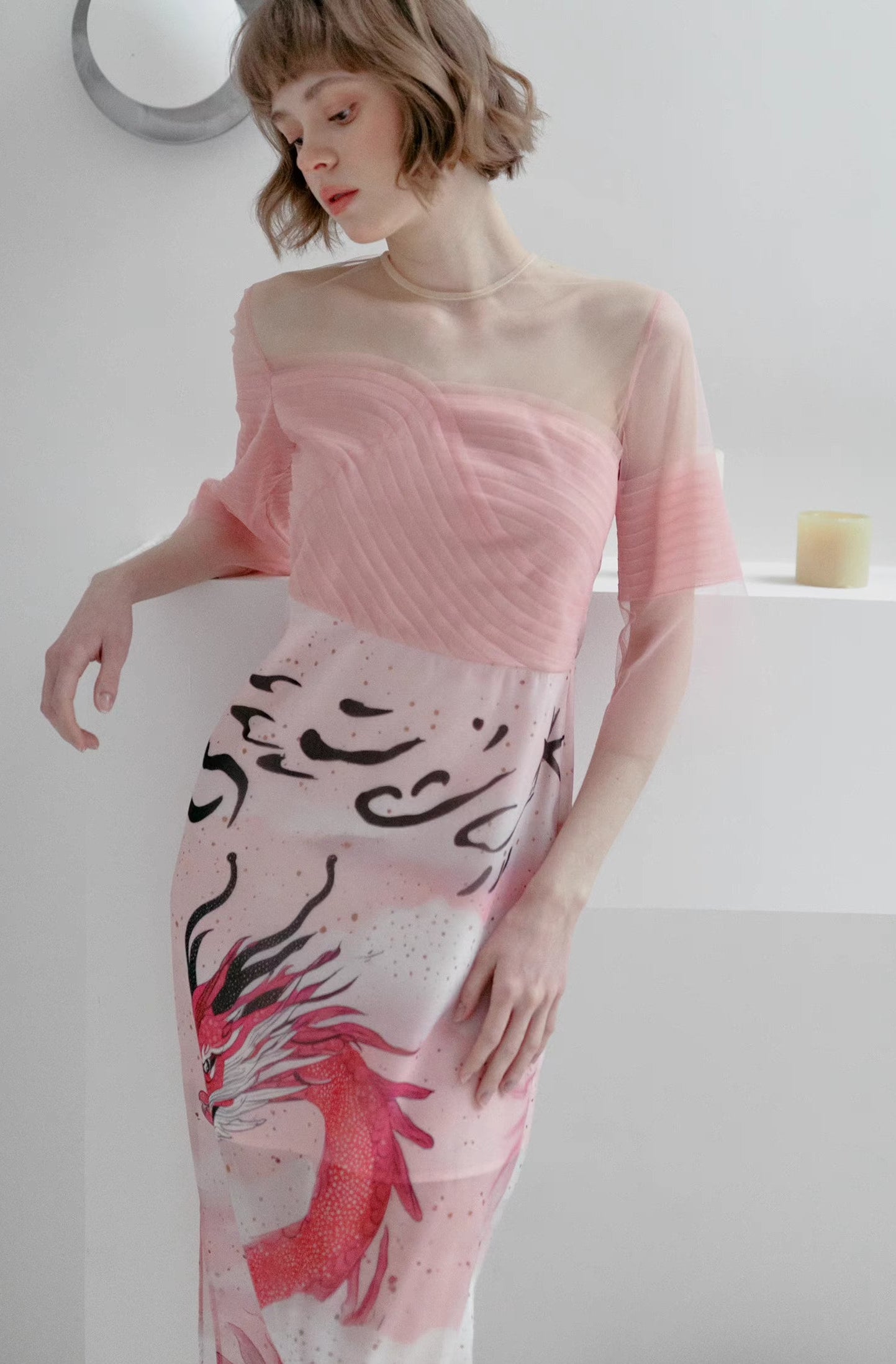 Dragon limited pink printed dress 
