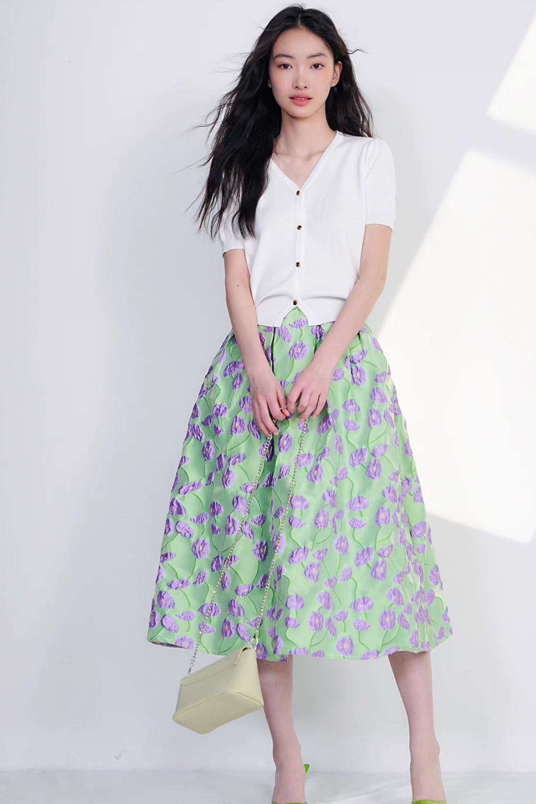 simple embroidered high-waisted design fluffy skirt