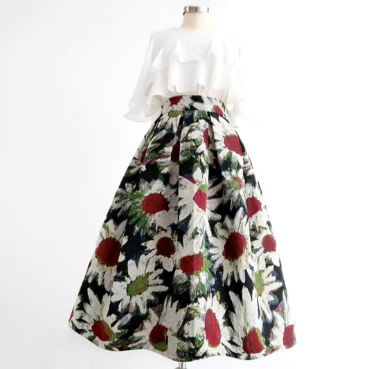 pocket A-line floral thick fluffy umbrella skirt