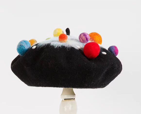 wet felt planet night sky beret