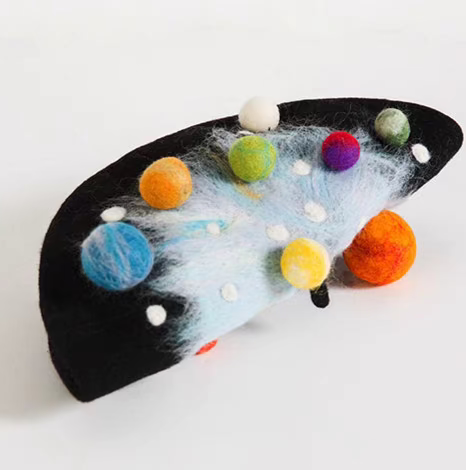 wet felt planet night sky beret