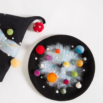 wet felt planet night sky beret