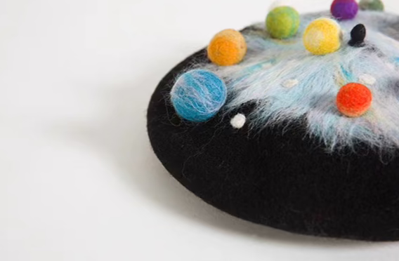 wet felt planet night sky beret