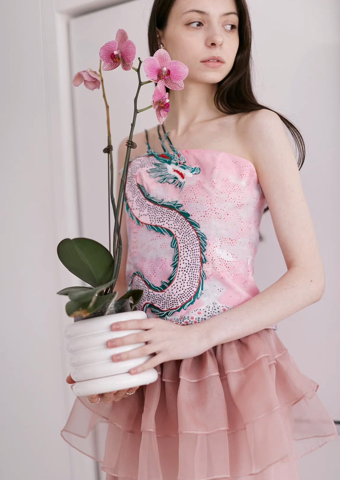 pop pink dragon embroidered camisole