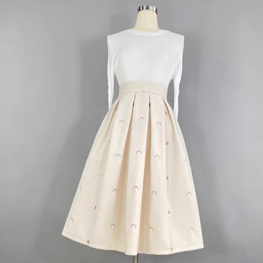 French elegant cream beige woolen high-waisted skirt