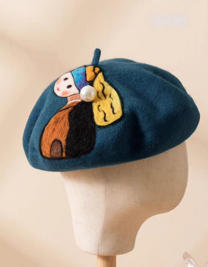 Retro Famous Painting Woolen Beret Hat