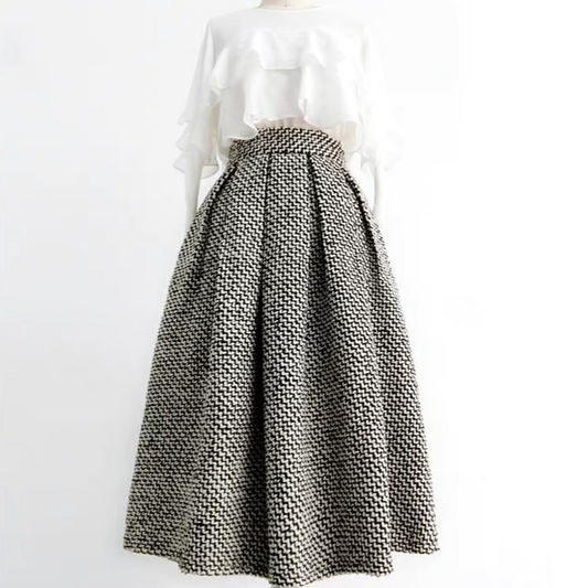 tweed large size high waist skirt