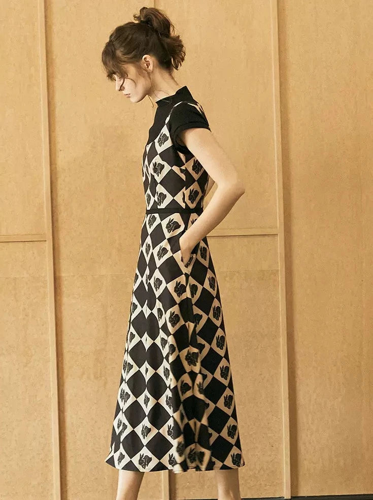 original rhombus rabbit print outer wear slim vest dress – remulia